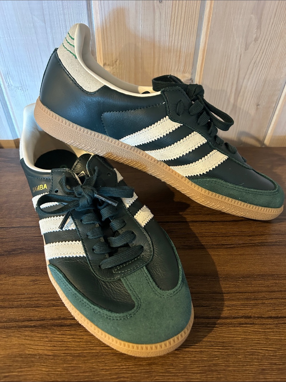 Adidas Samba  Leather Sneakers in Dark Green/White